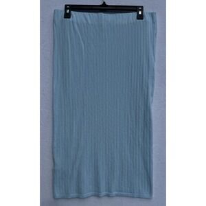Calvin Klein Women's Ribbed Knit Bodycon Tight Midi Skirt Teal Blue L